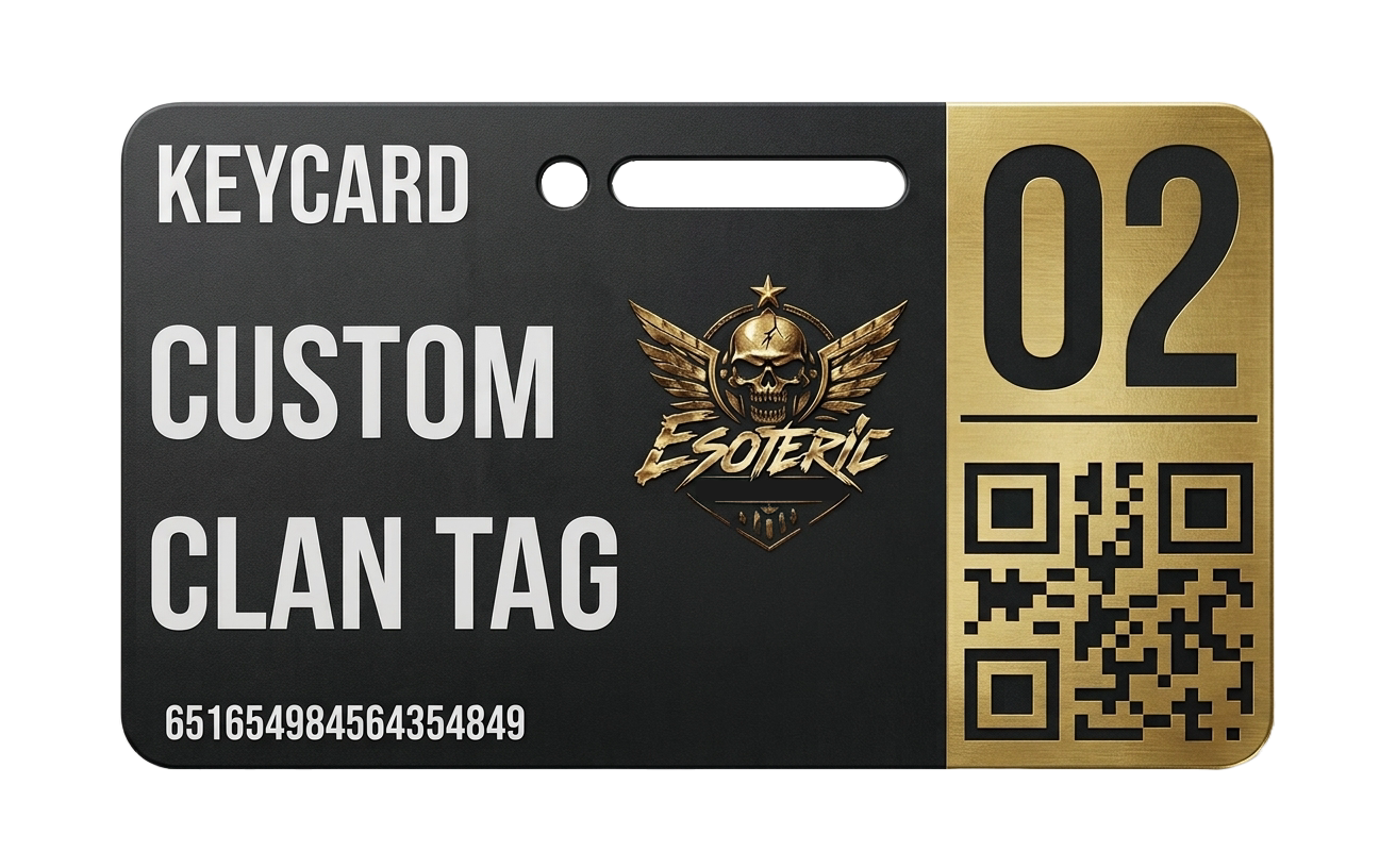 Example ESOTERIC custom coloured clan tag keycard